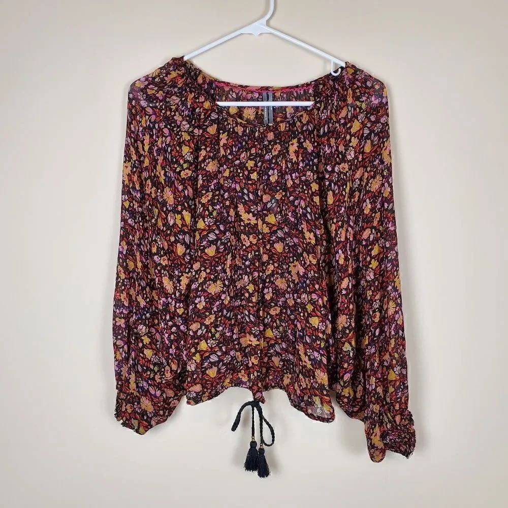 Anthropologie Pauline Black Floral Ballon Sleeve Blouse Size Small